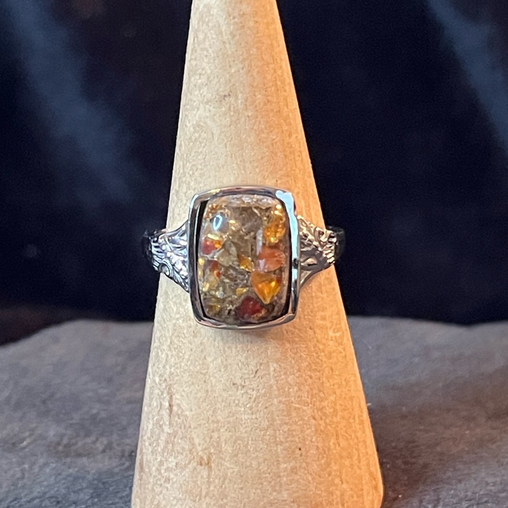 Rare and Unique Fire Jalisco Opal Ring in Durable Stainless Steel 10